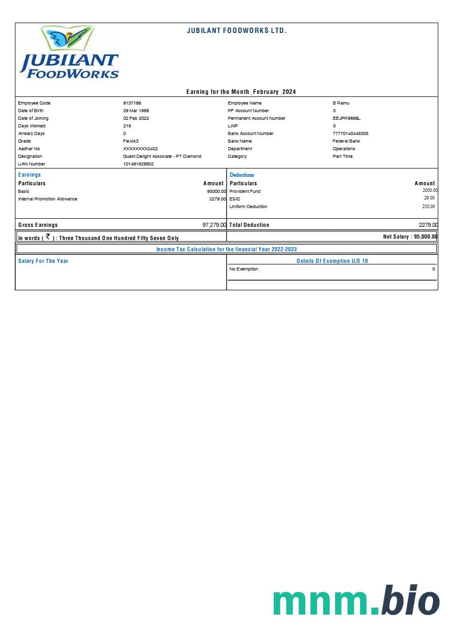 Radosny szablon odcinka wypłaty FoodWorks w formatach Word i PDF